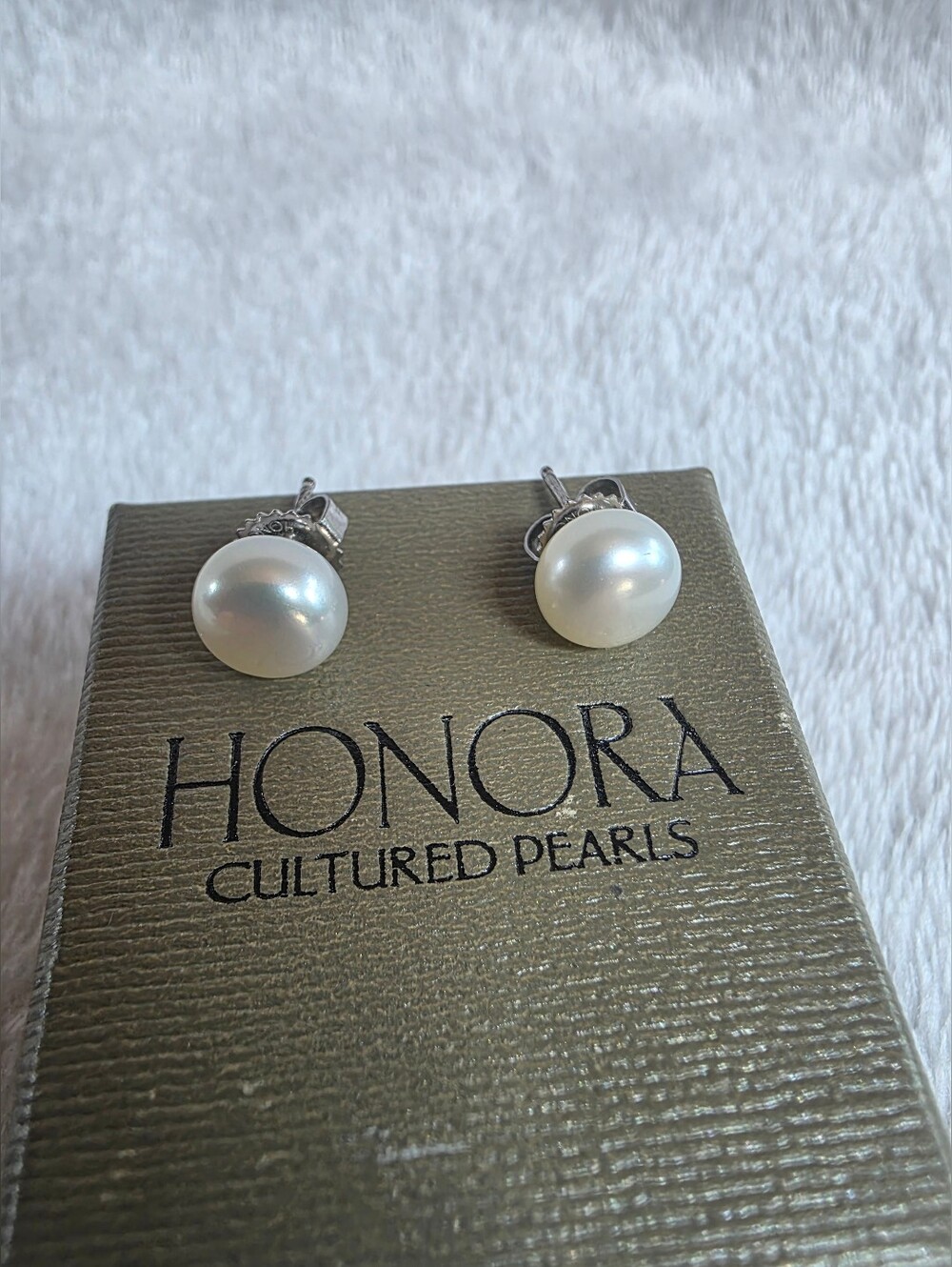 Honora Cultured Pearl Stud Earrings Sterling Silver 925 White Pearl Original Bx